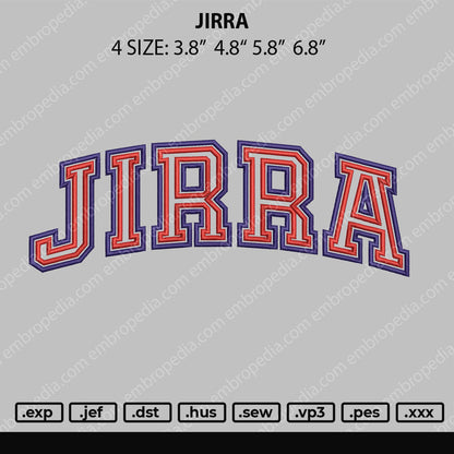 Jirra Text Embroidery File 4 size