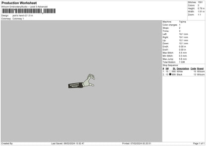 Jacks Hand V2 Embroidery File 6 sizes
