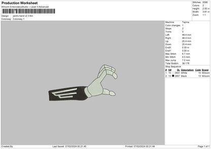Jacks Hand V2 Embroidery File 6 sizes