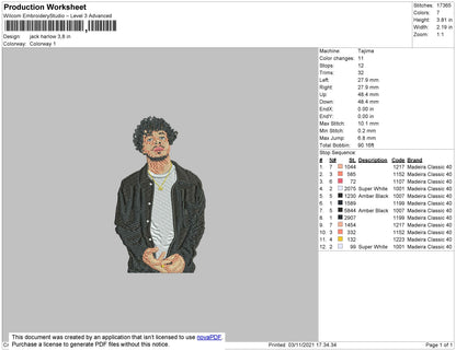Jack Harlow Embroidery File 4 Size