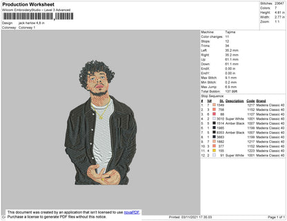 Jack Harlow Embroidery File 4 Size