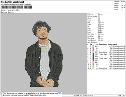 Jack Harlow Embroidery File 4 Size