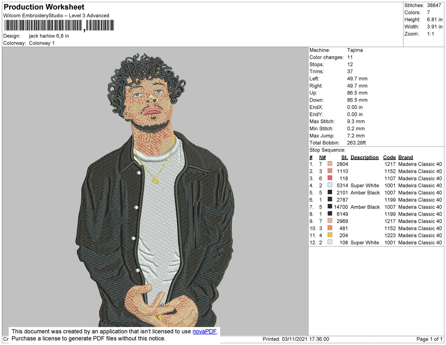 Jack Harlow Embroidery File 4 Size