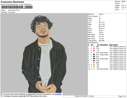 Jack Harlow Embroidery File 4 Size