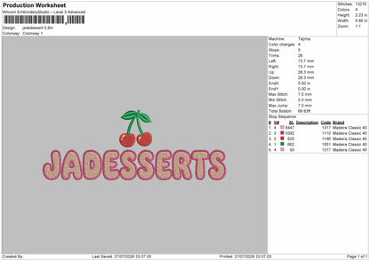 Jade Text Embroidery Machine Design File 6 sizes