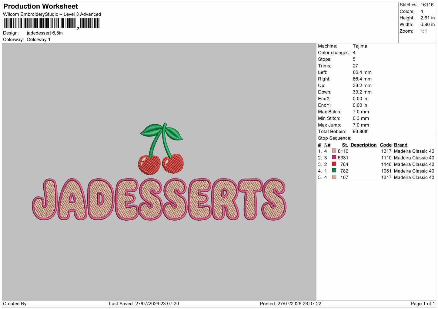 Jade Text Embroidery Machine Design File 6 sizes