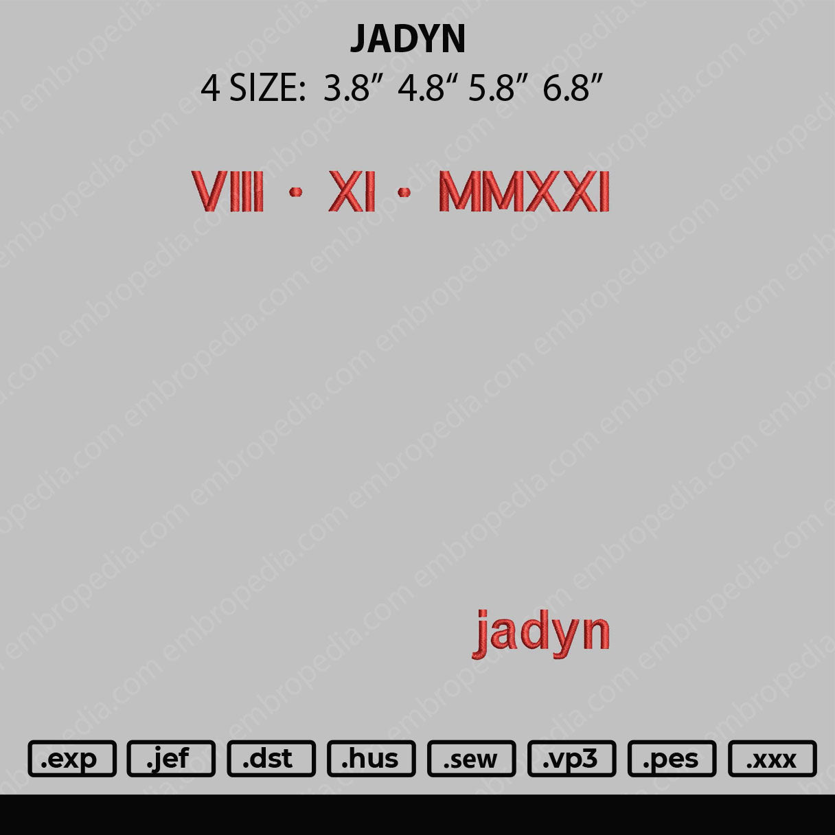 Jadyn Embroidery File 4 size