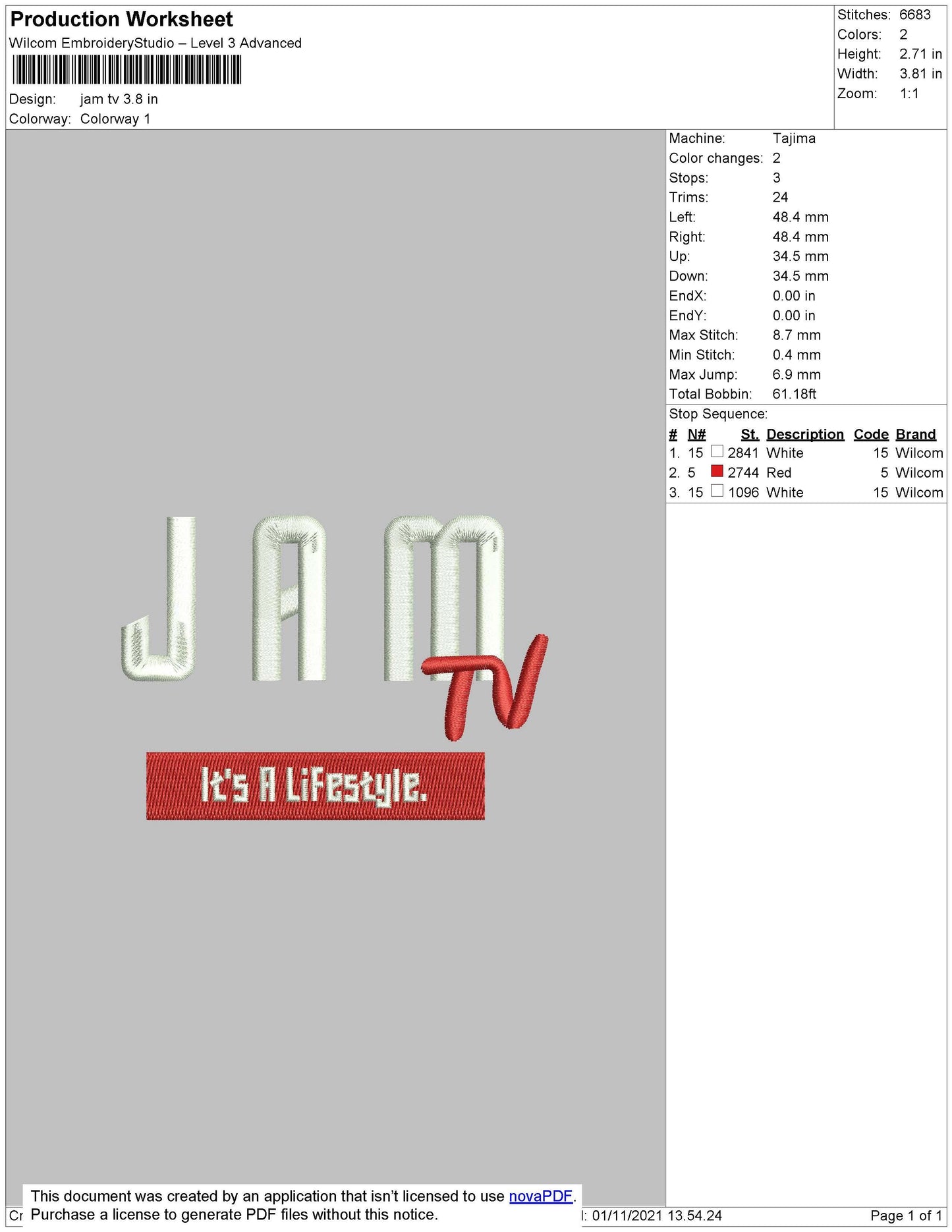 Jam TV Embroidery File 4 size