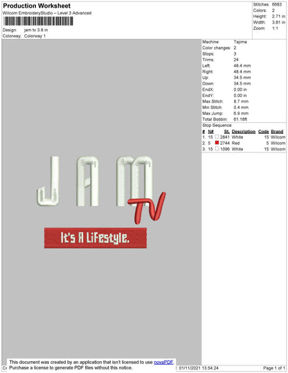 Jam TV Embroidery File 4 size