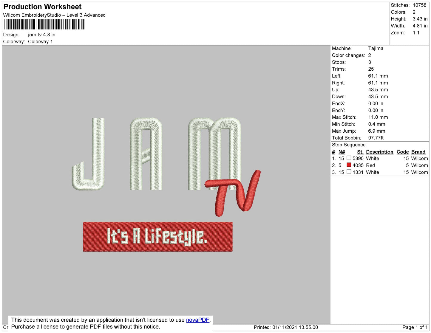 Jam TV Embroidery File 4 size