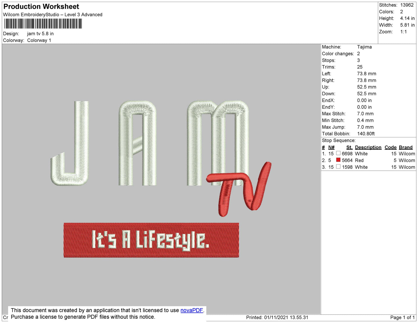 Jam TV Embroidery File 4 size