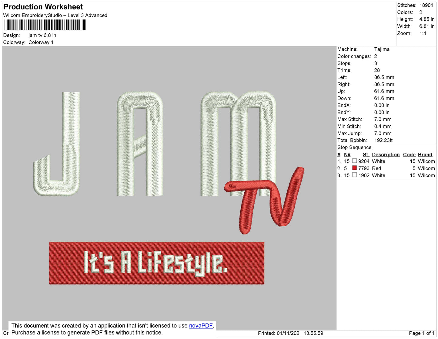 Jam TV Embroidery File 4 size