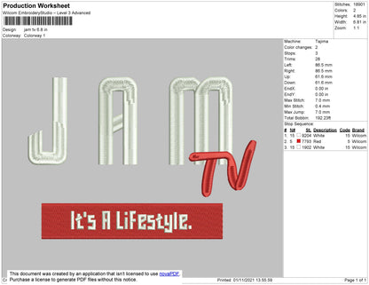 Jam TV Embroidery File 4 size