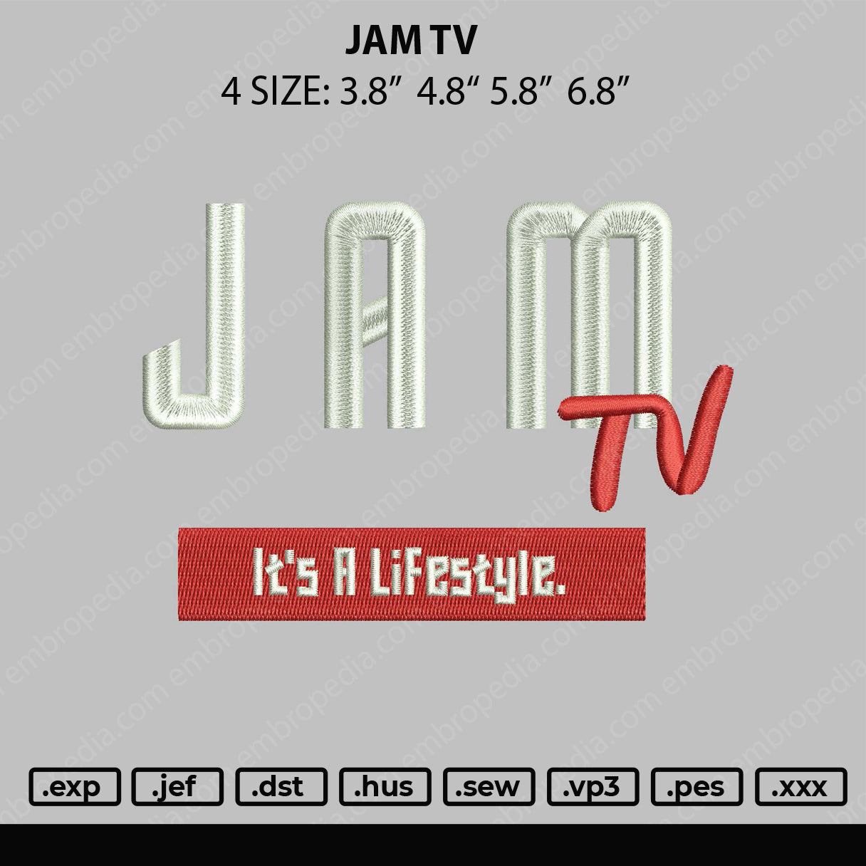 Jam TV Embroidery File 4 size