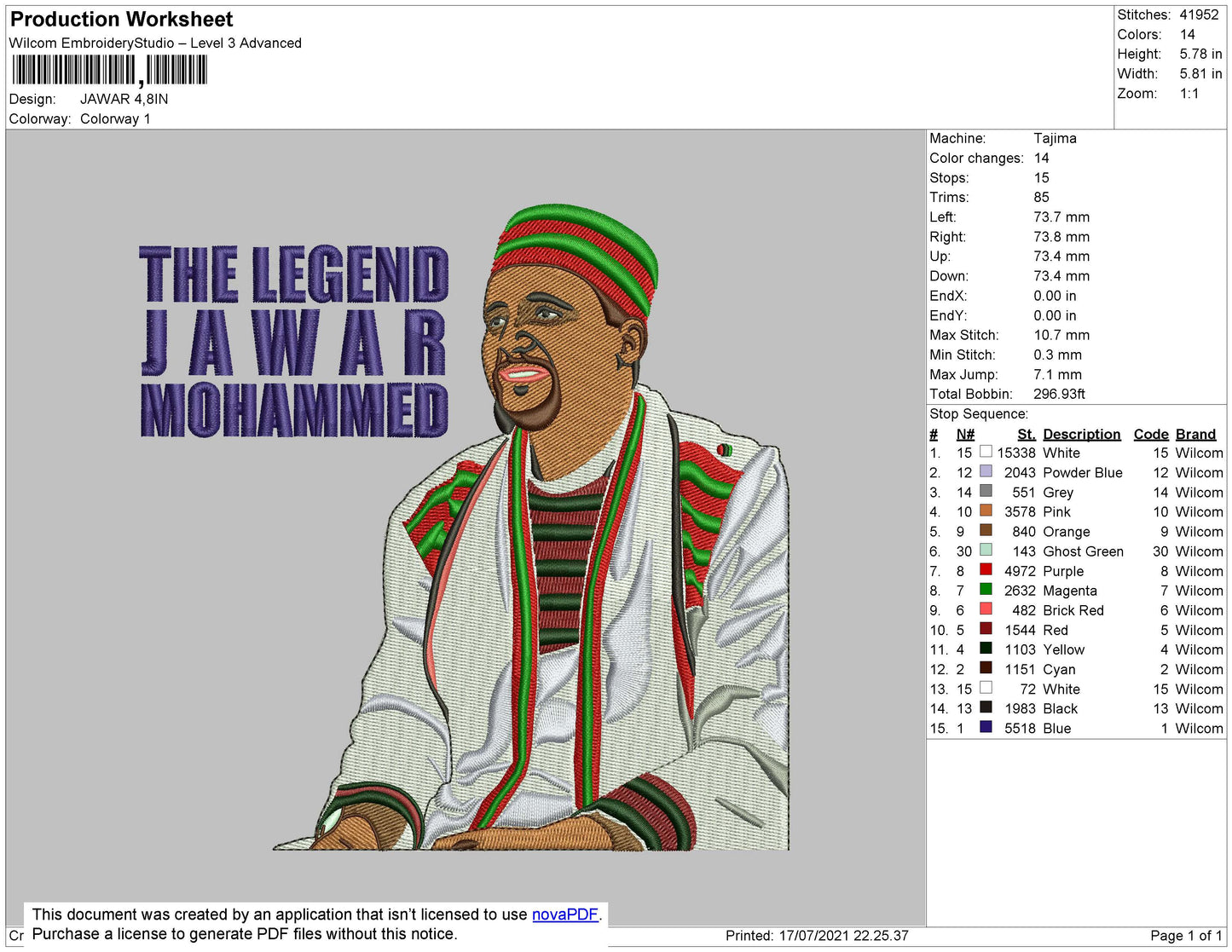 Jawar M Image Embroidery File 4 size