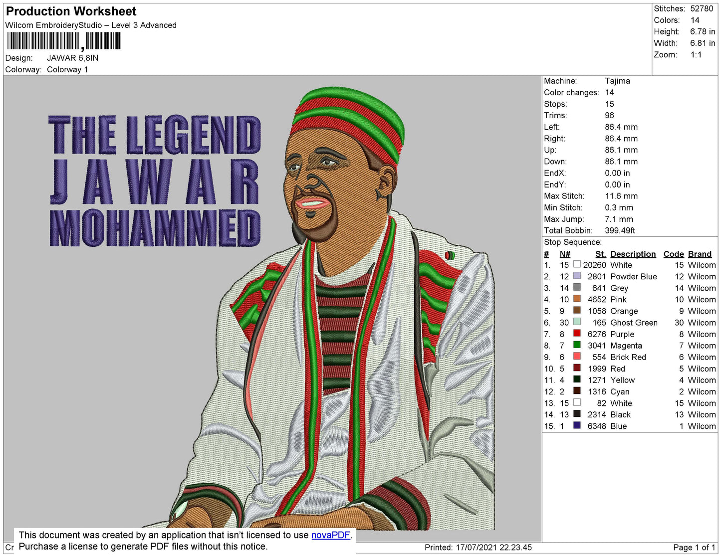 Jawar M Image Embroidery File 4 size