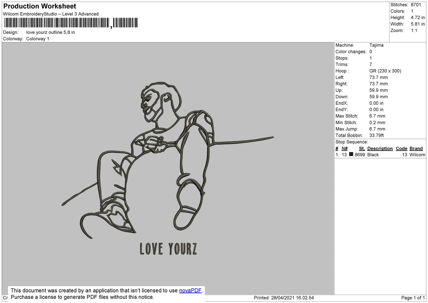 Jcole Outline Embroidery File 4 size