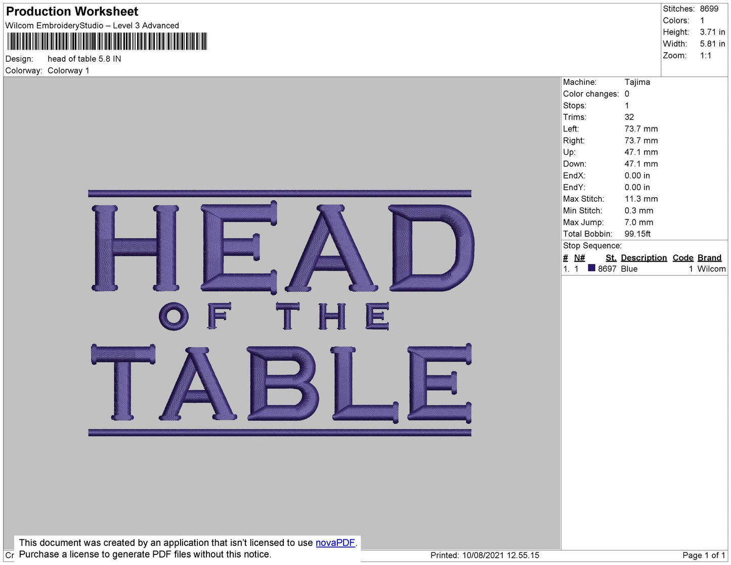 Head Of The Table Embroidery File 4 size