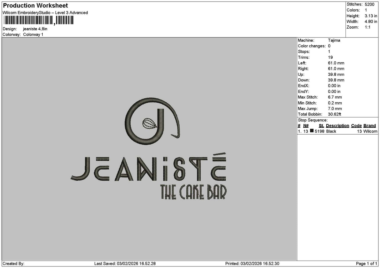 Jeanistetext Embroidery File 6 sizes
