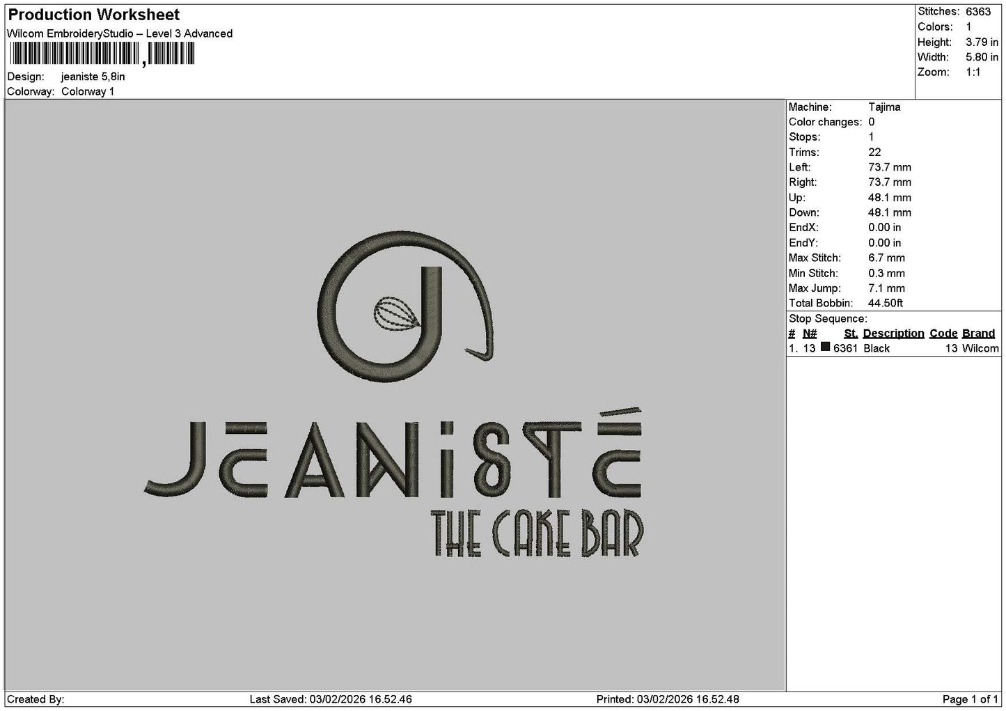 Jeanistetext Embroidery File 6 sizes