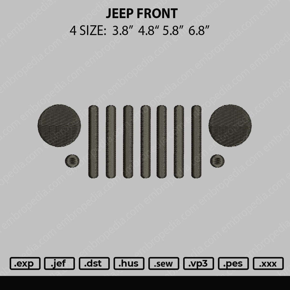 Jeep Front Embroidery File 4 size