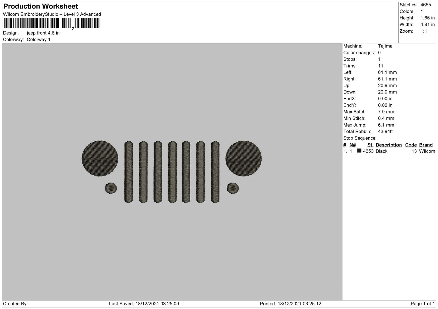 Jeep Front Embroidery File 4 size