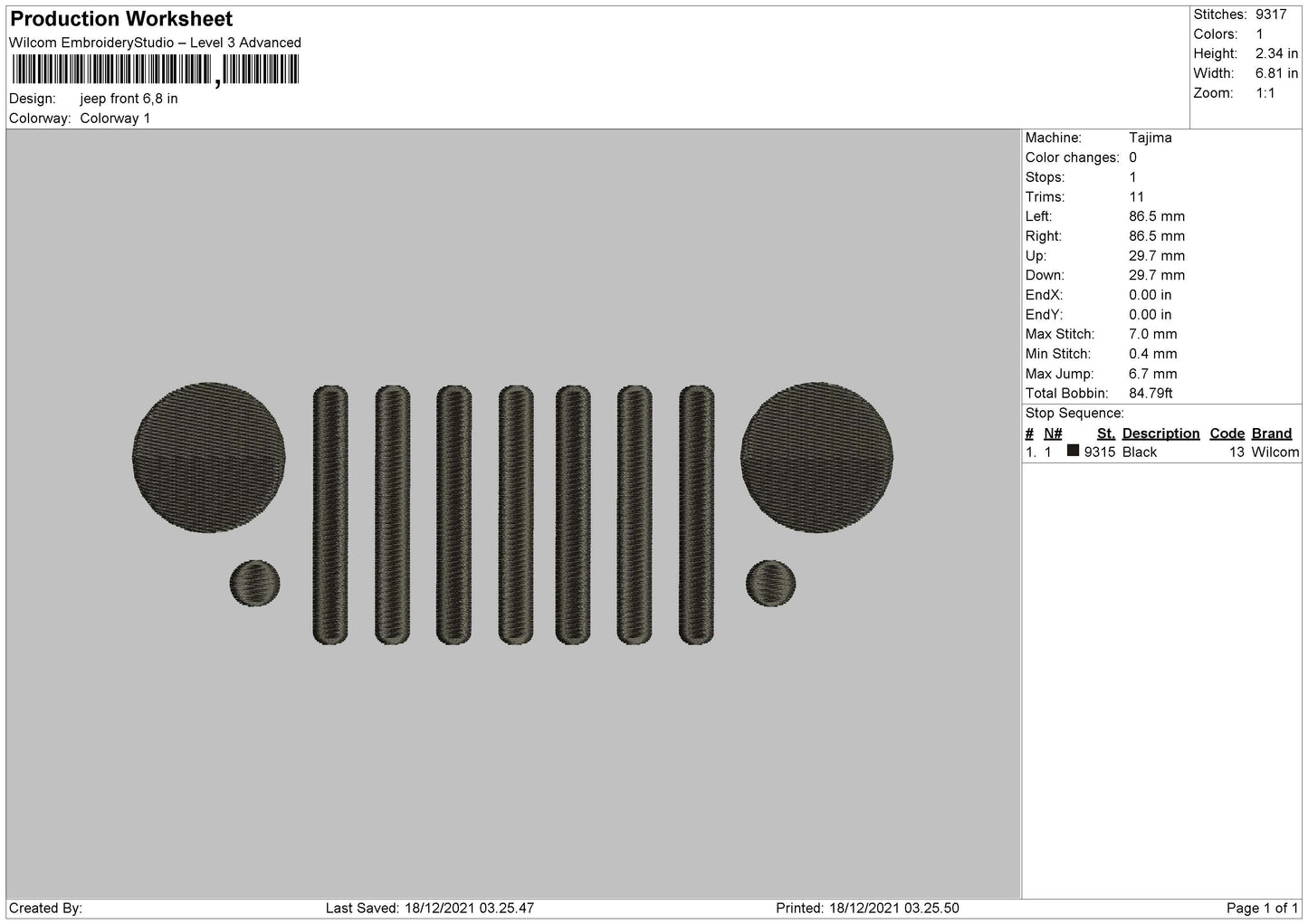 Jeep Front Embroidery File 4 size