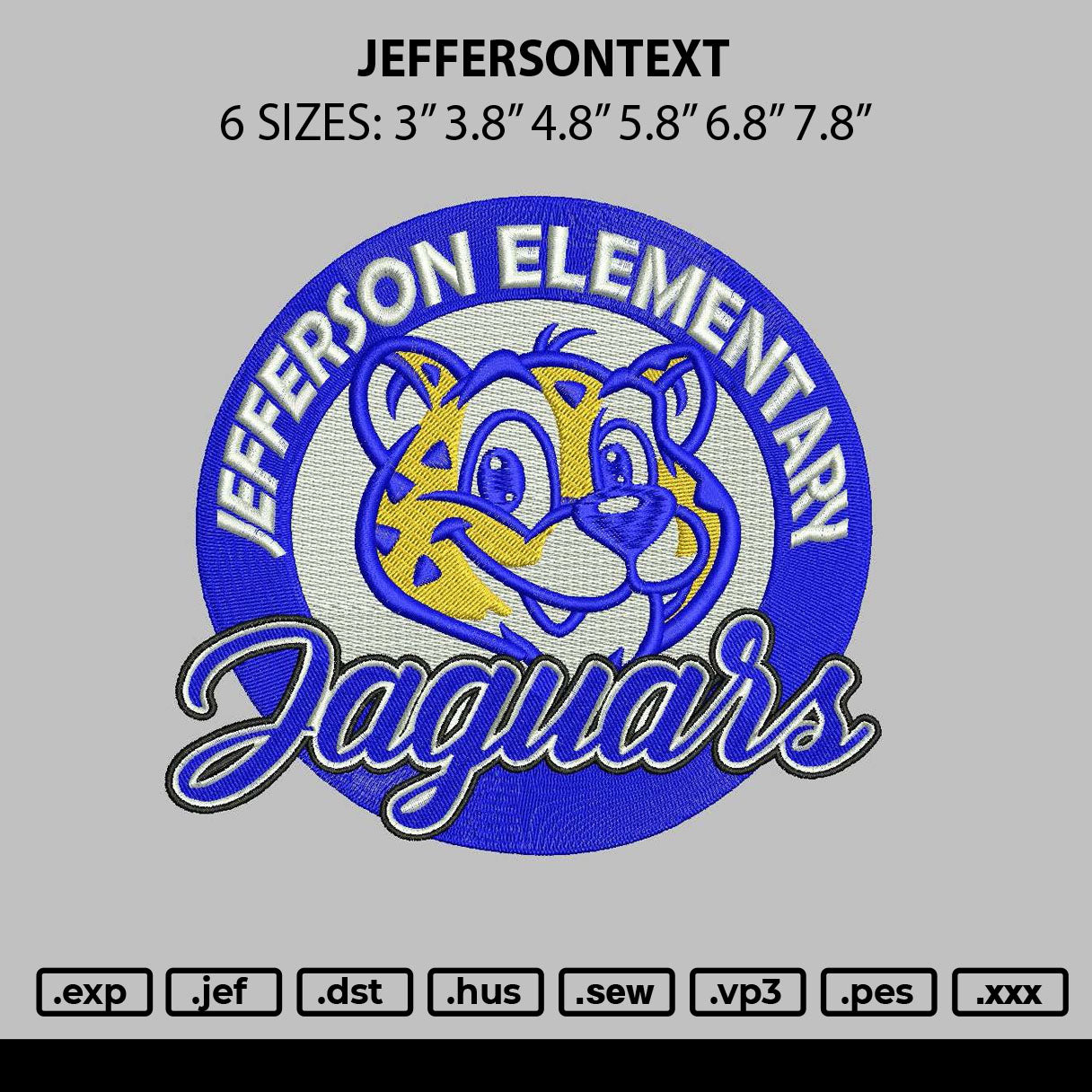 Jeffersontext Embroidery File 6 sizes