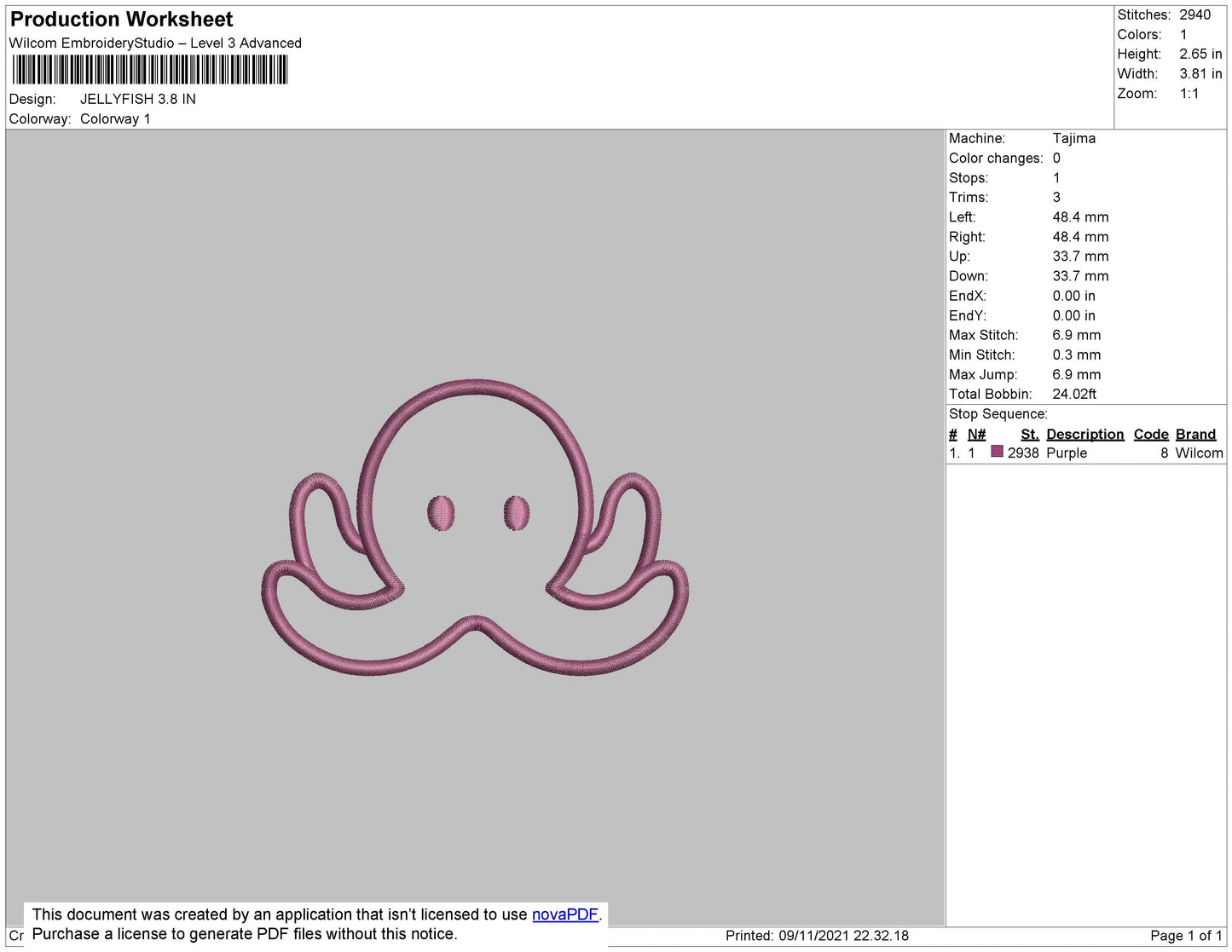 Jellyfish Embroidery File 4 size