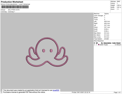 Jellyfish Embroidery File 4 size