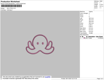 Jellyfish Embroidery File 4 size