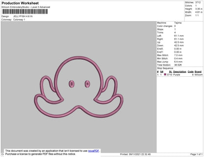 Jellyfish Embroidery File 4 size