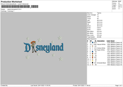 Jessie Disneyland Embroidery File 4 size
