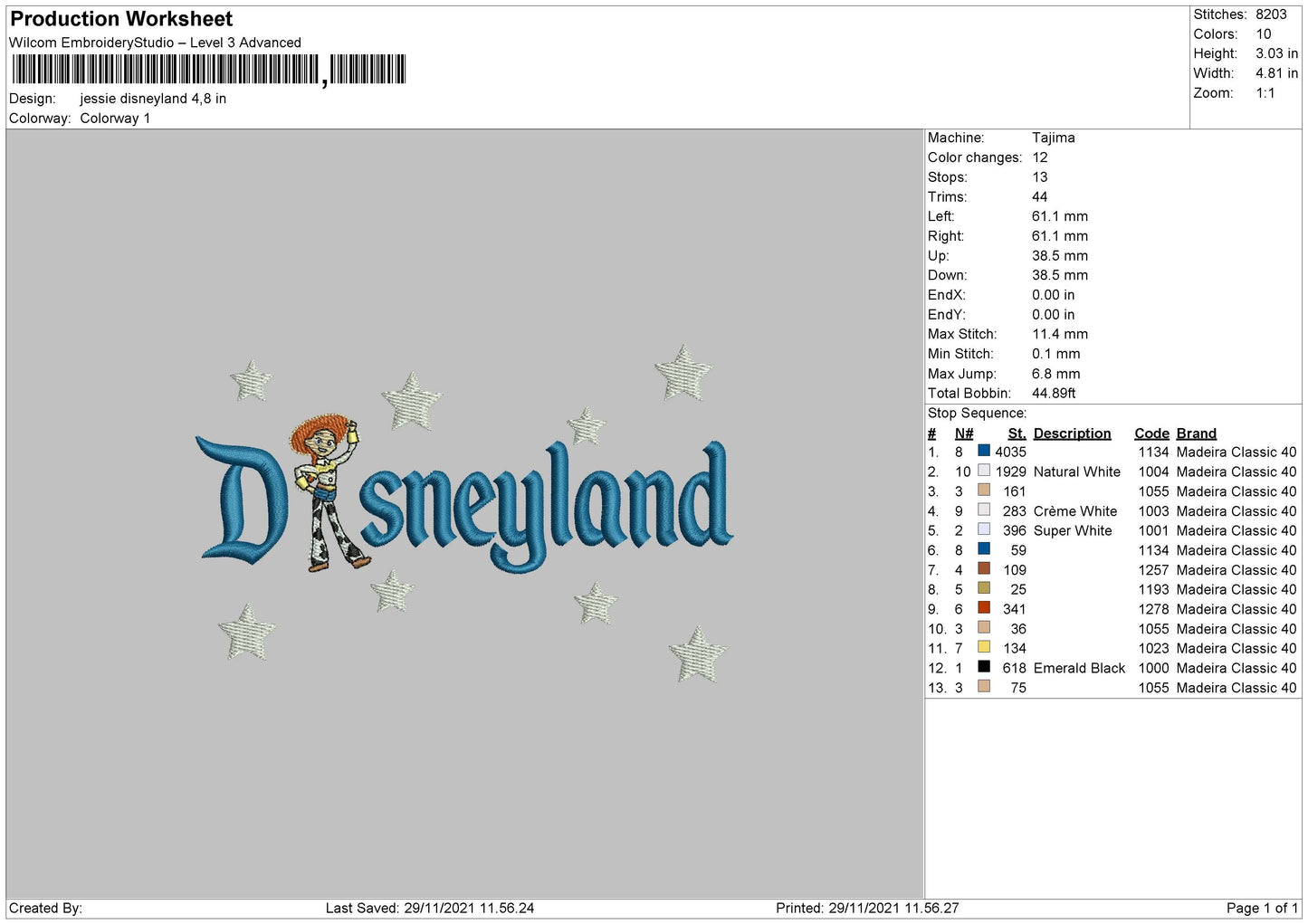 Jessie Disneyland Embroidery File 4 size
