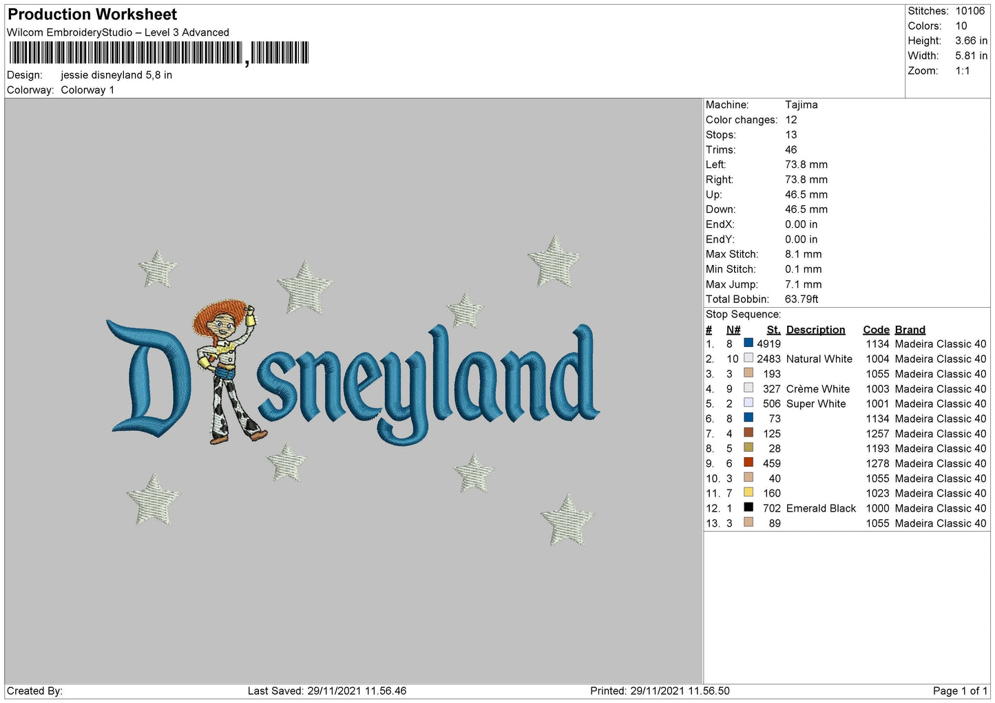Jessie Disneyland Embroidery File 4 size