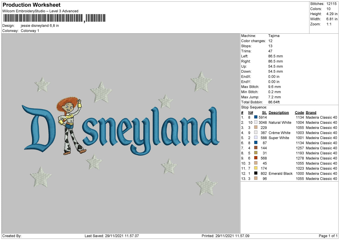 Jessie Disneyland Embroidery File 4 size