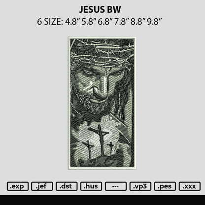 Jesus Bw Embroidery File 6 sizes