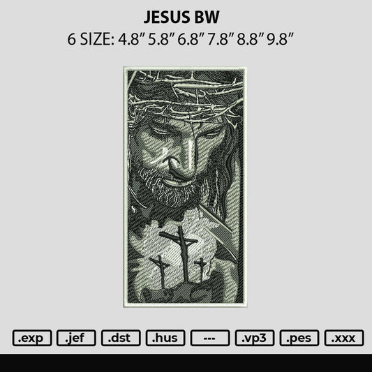 Jesus Bw Embroidery File 6 sizes