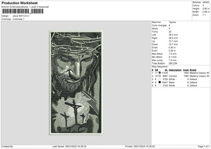 Jesus Bw Embroidery File 6 sizes