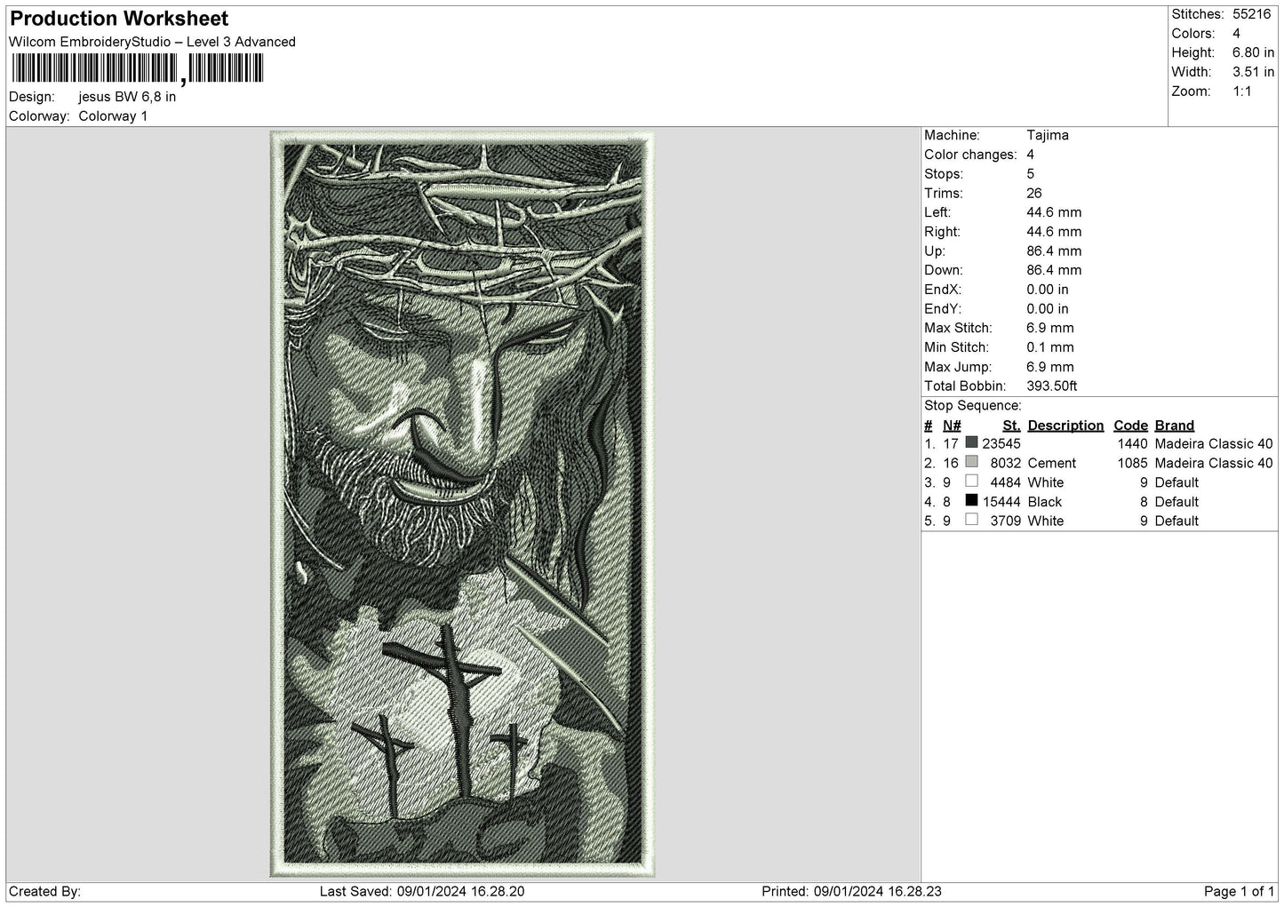 Jesus Bw Embroidery File 6 sizes