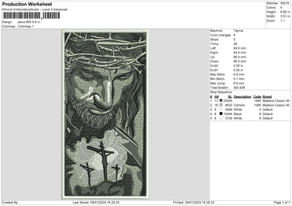 Jesus Bw Embroidery File 6 sizes