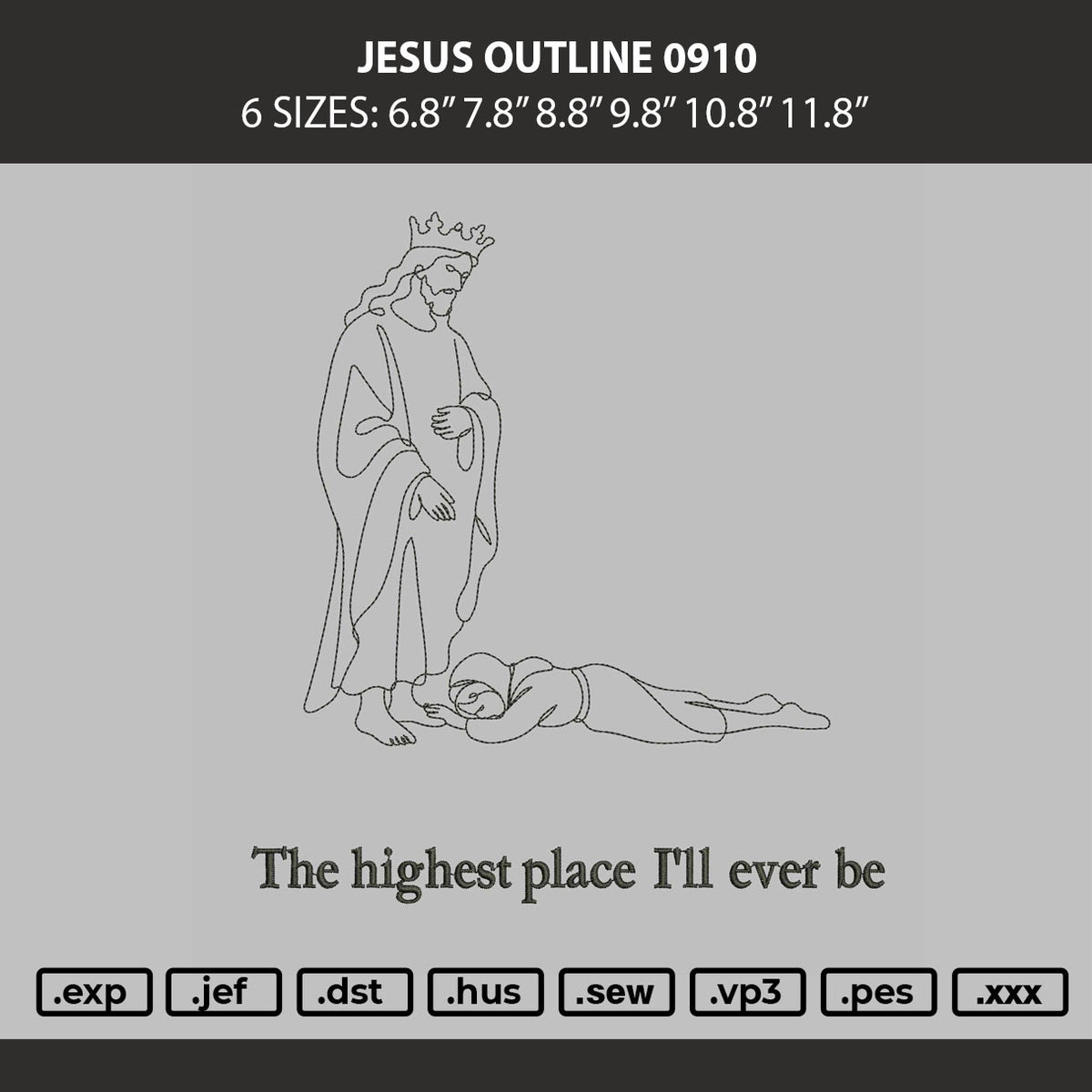 Jesus Outline 0910 Embroidery Machine Design File 6 sizes