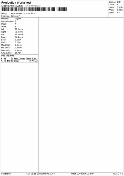 Jesus Outline 0910 Embroidery Machine Design File 6 sizes