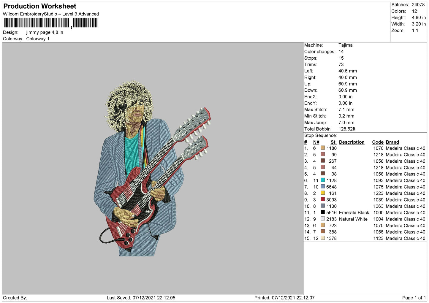 Jimmy Page Embroidery File 4 size