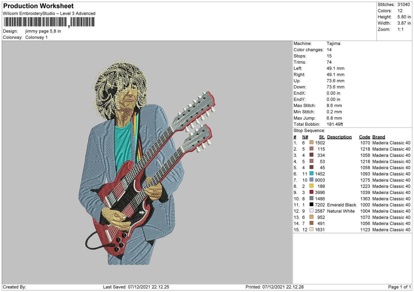 Jimmy Page Embroidery File 4 size