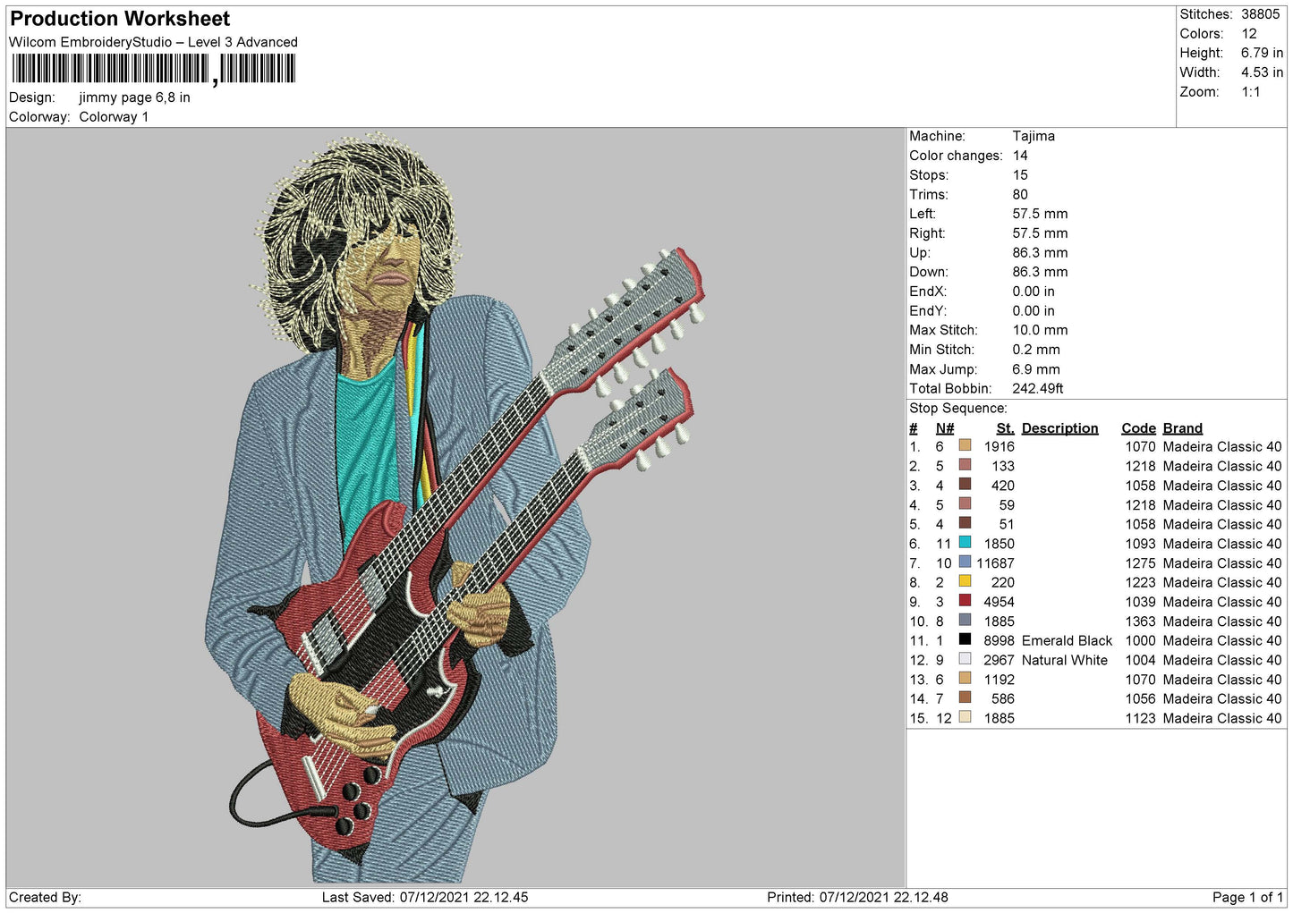 Jimmy Page Embroidery File 4 size