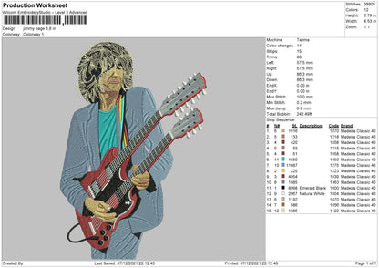 Jimmy Page Embroidery File 4 size