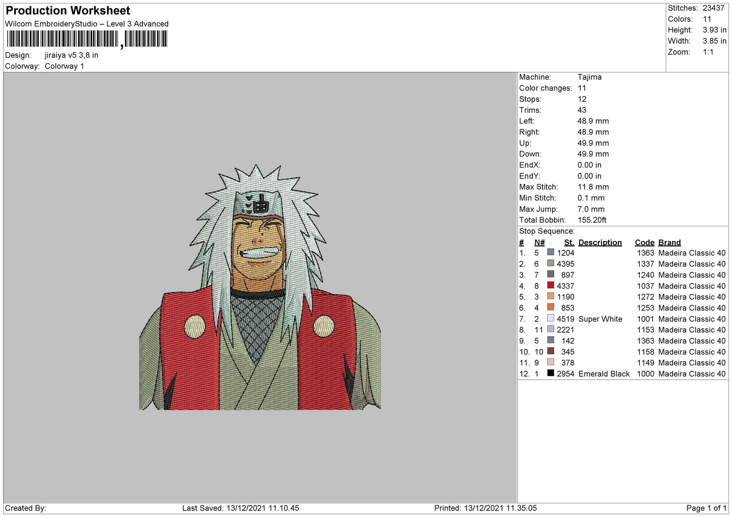 Jiraiya V5 Embroidery File 4 size