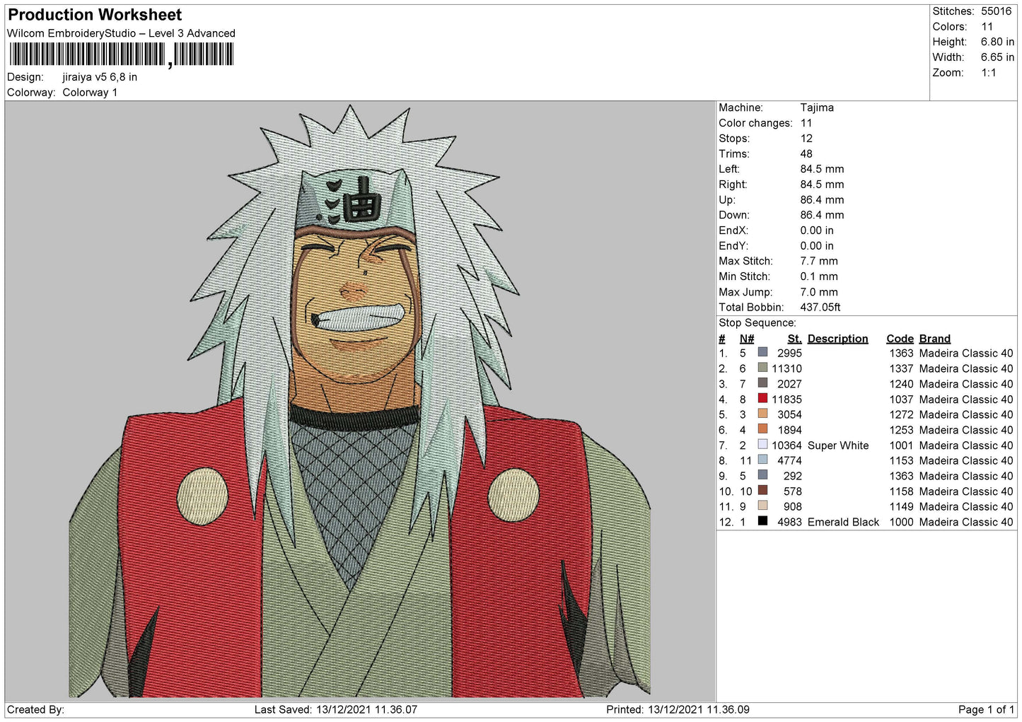 Jiraiya V5 Embroidery File 4 size