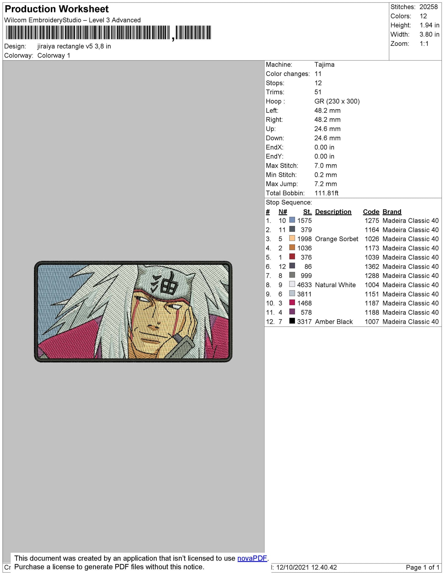 Jiraya Embroidery File 4 size